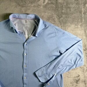 DESOTO Mens Long Sleeve Button Down Shirt Light Blue Textured Casual Size L